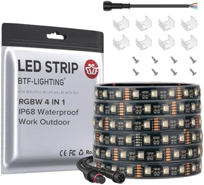 BTF-LIGHTING RGBW LED Strip IP68 Waterproof Warm White DC12V 16.4FT 300LED