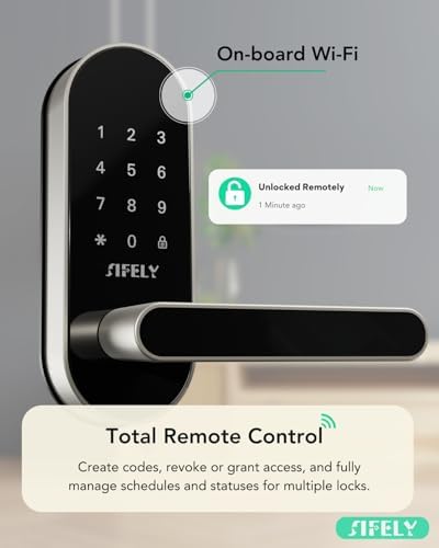 Built-in WiFi Smart Door Lock with Handle – Keyless Entry via App, Codes, Cards, Key, Voice & Remote Unlock, Auto-Lock, Access Logs, Family Sharing, Works with Alexa & Google, Great for Home & Rental
