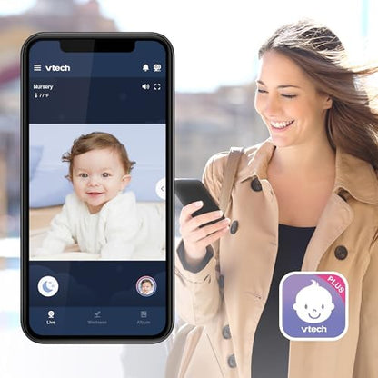 VTech Smart WiFi Baby Monitor – See Your Baby at Home or from Anywhere, Free App, 1080p Camera, 5" Screen, Pan-Tilt-Zoom, Night Vision, Two-Way Talk | VM901