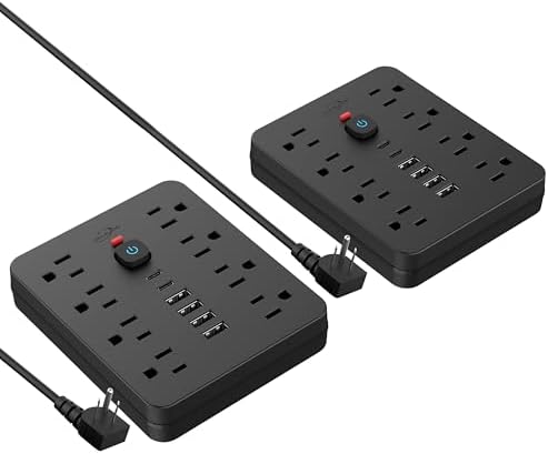 JouleLoom Power Strip Surge Protector with 8 Outlets, 4 USB and 2 USB C Ports, 5 Ft Extension Cord, Flat Plug, Wall Mount, Overload Protection Desk USB Charging Station for Home, Office