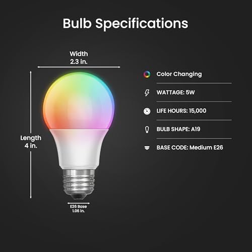 Feit Electric A19 LED Party Light Bulb, RGB Color Changing, E26 Base