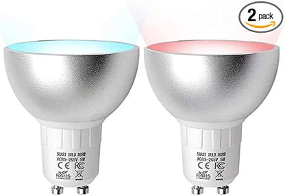 BENEXMART Tuya WiFi LED Bulb Gu10 RGBCW Dimmer Lamp Spot Light Remote Control Smart Life App Voice Control via Alexa Google Home Assistant (2 Pack)