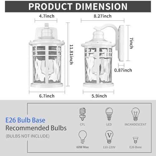Darkaway Outdoor Wall Light Fixture,Outside Porch Lights Wall Mounted with Water Ripple Glass Exterior Waterproof Lantern Modern Wall Sconce Lighting for Front Door Yard Patio