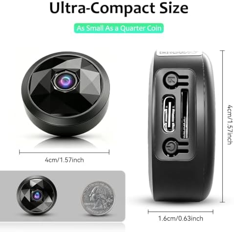 4K Indoor Hidden Camera, WiFi Mini Cam Night Vision Motion Alerts (Black)