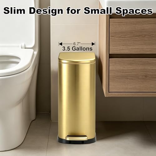 SYNCVIBE Bathroom Trash Can with Soft Close Lid 3.5 Gallon Gold