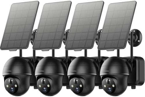 ZUMIMALL 2K Solar Security Cameras Wireless Outdoor 4-Pack, Solar Powered Cameras for Home Security with 360° View, Color Night Vision, 2-Way Talk, AI Alert, Siren, CloudEdge App, Black