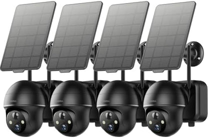 ZUMIMALL 2K Solar Security Cameras Wireless Outdoor 4-Pack, Solar Powered Cameras for Home Security with 360° View, Color Night Vision, 2-Way Talk, AI Alert, Siren, CloudEdge App, Black