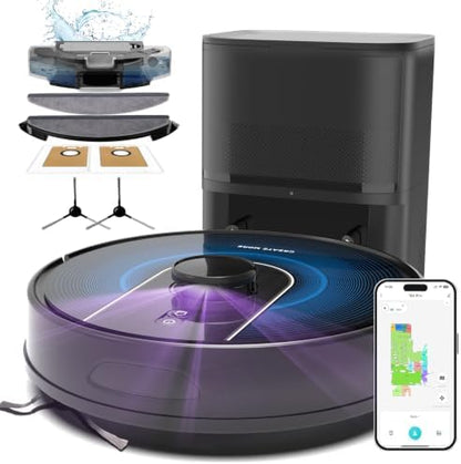 Bagotte Robot Vacuum and Mop Combo,6000Pa Robotic Vacuum Cleaner with LiDAR Navigation,Self-Emptying Station for 90 Days Hands-Free,Wi-Fi/App/Voice Control,for Carpets&Hard Floors