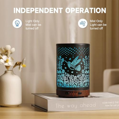 Essential Oil Diffuser 120ML Metal Aromatherapy Diffuser with Timer, Cool Mist Humidifier with Auto Shut-Off & 7 Color Lights for Home Office Spa (Bird)