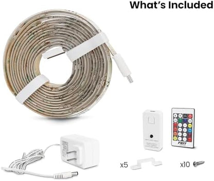 Feit Electric 100ft Chasing & Tunable White LED Tape Light, Dimmable, RGB Colors, Cuttable for Custom Fit, Slim 0.4-Inch Width, Indoor/Outdoor Plug-in Light Strip, Remote Controlled, TAPE1200/CHASE