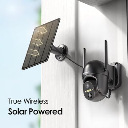 SEHMUA 2 Pack Solar Security Cameras Wireless Outdoor, 2K 360° View Battery Powered Outdoor Camera, WiFi Home Security with Spotlight Color Night Vision, PIR Sensor, Black