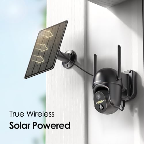 SEHMUA 2 Pack Solar Security Cameras Wireless Outdoor, 2K 360° View Battery Powered Outdoor Camera, WiFi Home Security with Spotlight Color Night Vision, PIR Sensor, Black