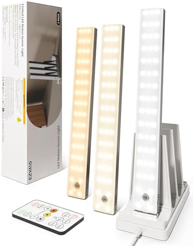 EZVALO 13inch Under Cabinet Lighting with Charging Station, 3200mAh Rechargeable Wireless Motion Sensor Lights, 96 LEDs, 3 Color Temps, Dimmable, Timer, Magnetic, with Remote for Kitchen (3 Pack)