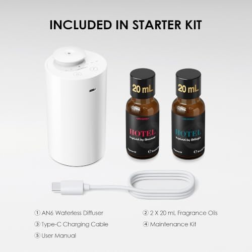 Airversa AN6 Waterless Essential Oil Diffuser Starter Kit, White