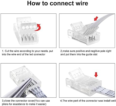 RGBZONE 10Pcs 4 Pin 10mm LED Strip Connectors and 32.8FT 4 Pin RGB Extension Cable Strip to Wire Quick Connection for 10mm Wide Waterproof or Non-Waterproof SMD RGB 5050 LED Strip Light(IP20/IP65)