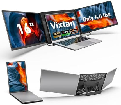 Vixtan 16.1" Triple Laptop Screen Extender, Lightweight FHD IPS Portable Monitor for Laptop, USB-C Plug & Play Multi Screen Attachment for 13-17.3" laptops with Windows/Mac/Chrome