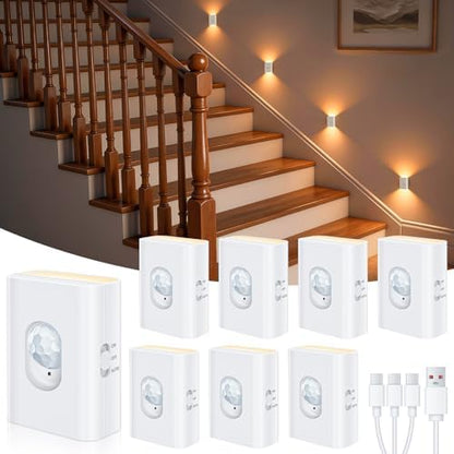 WILLED Motion Sensor Night Lights, Rechargeable Soft White Stair Lights