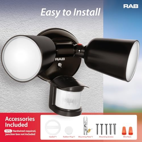 RAB Lighting LU160 Luminator Motion Sensor Outdoor Lights - Flood Light for Security, Outside Dusk to Dawn Photocell, 3000k–5000k Tunable, IP65 Weatherproof Rating, 160°Coverage, 50 Ft Range (Bronze)