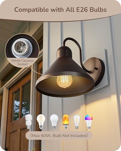 EDISHINE 2 Pack 8" Gooseneck Barn Outdoor Wall Light, Farmhouse Porch Light