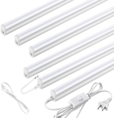 Pak 4FT LED Shop Lights, 2300LM 6500K Cool White, 20W Energy-Saving Super Bright Linkable T5 Ceiling and Under Cabinet Lighting Fixture for Garage, Workshop, Basement, Warehouse, FCC Certified, 6 Pack