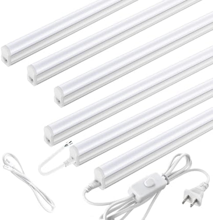 Pak 4FT LED Shop Lights, 2300LM 6500K Cool White, 20W Energy-Saving Super Bright Linkable T5 Ceiling and Under Cabinet Lighting Fixture for Garage, Workshop, Basement, Warehouse, FCC Certified, 6 Pack