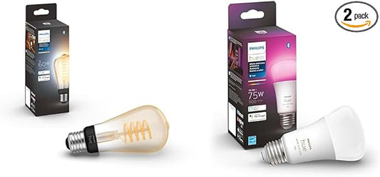 Philips Hue 7W ST19 White Ambiance LED Smart Vintage Edison Filament Bulb, Warm - Pack of 1 - E26 & Smart 75W A19 LED Bulb - White and Color Ambiance Color-Changing Light - 1 Pack