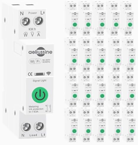 Smart Switch, 1-63A Adjustable WiFi Breaker, 20 PCS | Smart Life/Tuya APP Remote Control Monitor Voltage Power Energy Usage, Compatible with Alexa Google Home, DIN Rail Mountable