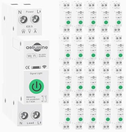 Smart Switch, 1-63A Adjustable WiFi Breaker, 20 PCS | Smart Life/Tuya APP Remote Control Monitor Voltage Power Energy Usage, Compatible with Alexa Google Home, DIN Rail Mountable