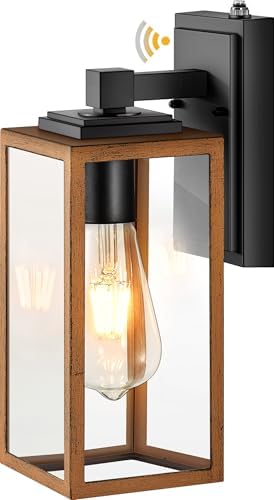 VIANIS Dusk to Dawn Wall Light, Wood Grain Exterior Light Fixture for Patio