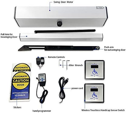 Olideauto Contactless Door Opener,Handicap Door Opener Contactless Sensor Open with 2PCS Wired Square 4.5'' Handicap Sensor Switches Olide-513N
