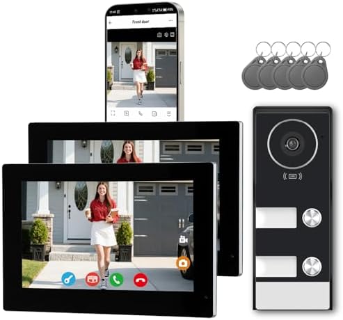 Smart Home Video Intercom System,Wired Video Doorbell with 2X 7-inch Touch Screens,Remode Unlocking via App/RFID,Two-Way Audio,Night Vision,WIFI6 2.4/5GHz,2 Unit Household