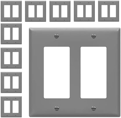 ENERLITES 2-Gang Gray Decorator Switch Outlet Wall Plate Cover, 10 Pack