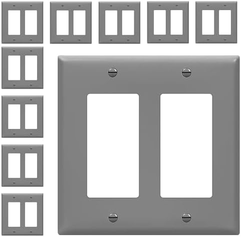 ENERLITES 2-Gang Gray Decorator Switch Outlet Wall Plate Cover, 10 Pack