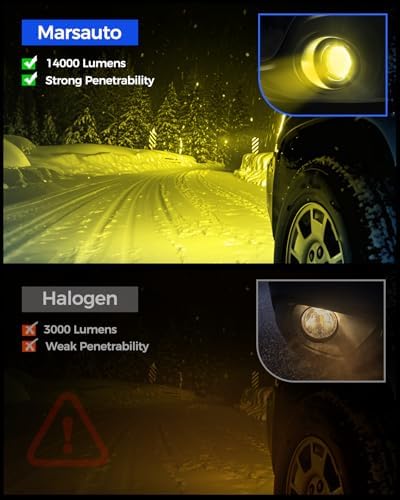 Marsauto H11/H16/H8 LED Fog Light Bulb Yellow, 14,000LM 3000K Amber Yellow