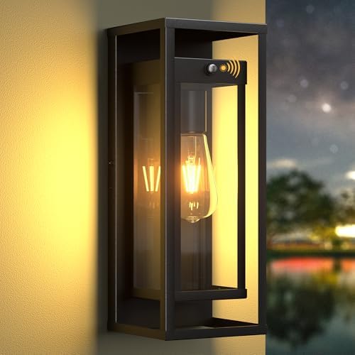 Dusk to Dawn Outdoor Wall Sconce Black Modern Exterior Lighting Fixture