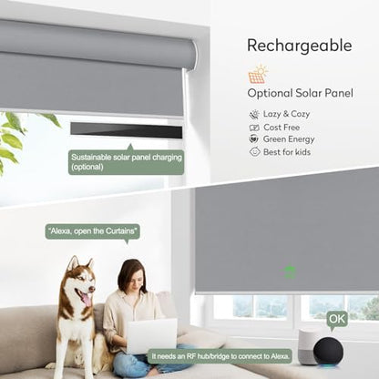 ZSHINE Motorized Blackout Roller Shades Remote Control Rechargeable(82026F)