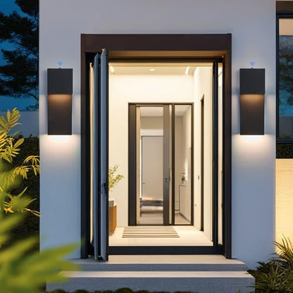 Tarentlight Dusk to Dawn Outdoor Wall Lights 2 Packs,Modern Minimalist Outdoor Fixture Wall Mount,Anti-Rust Sturdy & Sleek Outside Lights for House Porch Garage Patio,3000K 17W Integrated LED