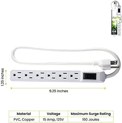 Go Green Power 6-Outlet Mini Surge Protector, 90 Joules, Circuit Breaker, Mountable, White – Ideal for Computers & Home Appliances
