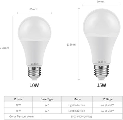 YSJX Lights, Pack of 5, LED Dusk to Dawn Night Bulb, AC85-265V 10W/15W Sensor Smart Lamp, Auto Switch ON/Off Garden Lighting, Household Bulbs(15W)
