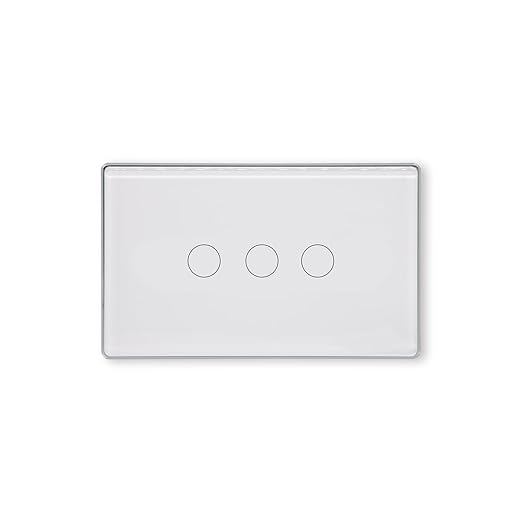 Smart Switch Aluminum Frame,2.5D Glass Panel,4.65 X 2.83 X 1.26 Inches,Need Neutral Wire,2.4GHz WiFi,Work with Tuya/Smart Life,App/Voice Control,White 3 Button