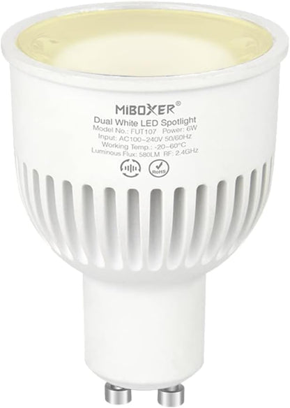 LGIDTECH FUT107 Miboxer 6W LED Spotlight Bulb GU10 WW+CW,Warm White+Cool White Color Dual White CCT Temperature Adjustable,Memory Function.All Controller is Sold Separately