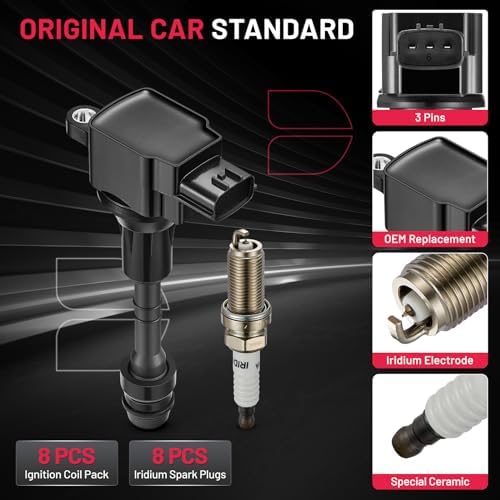 BDFHYK Ignition Coil UF510 and Spark Plug 6240 for Nissan TITAN 2004-2006