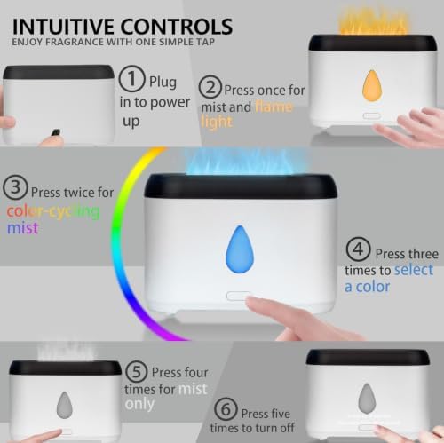 Flame Diffuser for Essential Oils, 200ml Ultrasonic Aroma Diffusers with Cool Mist, Aromatherapy Diffuser with Auto-Off Protection, Small Humidifier for Home,Office,Bedroom,Gift (7 Colors White)