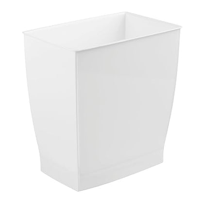 iDesign,Plastic Spa Rectangular Trash, Waste Basket Garbage Can for Bathroom, Bedroom, Home Office, Dorm, College, 2.5 Gallon, White