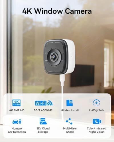 LongPlus 4K 8MP Window Camera 2Pack, WiFi6 Indoor Window Security Camera