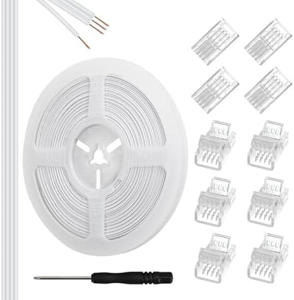 RGBZONE 10Pcs 8mm 4 Pin LED Strip Connectors and 32.8ft 4 Pin RGB Extension Cable Strip to Wire Quick Connection for Waterproof or Non-Waterproof 8mm Wide SMD RGB 5050 LED Strip Lights(IP20/IP65)