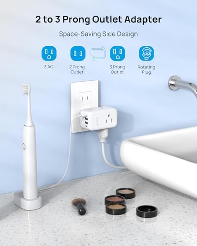 TROND 2 to 3 Prong Outlet Adapter 2 Pack, 3 AC Power Splitter with USB C