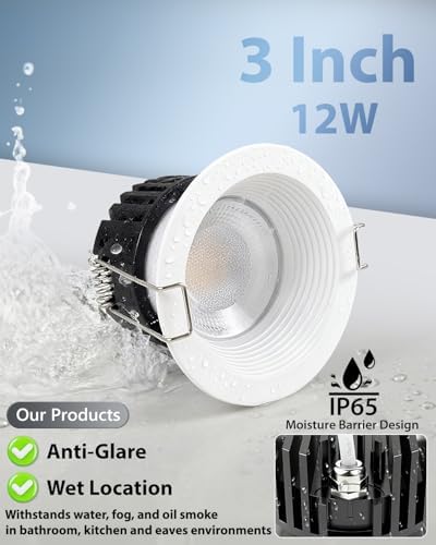 Adetu 4 Pack 3 Inch 5CCT Anti-Glare LED Downlight, Recessed Ceiling Light