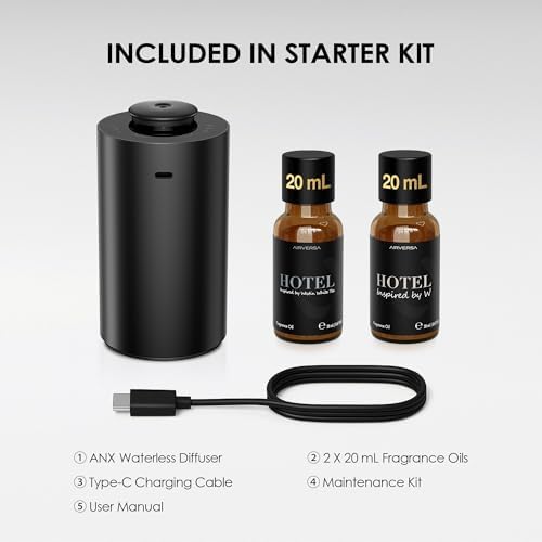 Airversa ANX Waterless Essential Oil Diffuser Starter Kit, Black