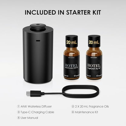Airversa ANX Waterless Essential Oil Diffuser Starter Kit, Black